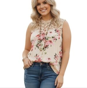 Warehouse One Tank Crochet 2010s Womens 2X Fairy Dainty Coquette Floral Tiered